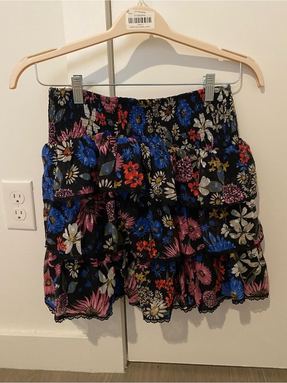 Macy's Black Tiered Floral Skort with Blue Pink White Accents